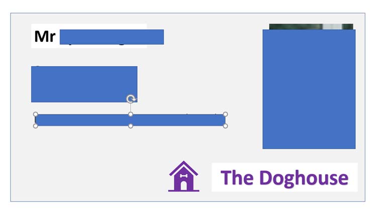 Image of an ID card with anonymised data on it:  Mr {redacted}, {role, staff number, issue number, role {all redacted}, The Doghouse.